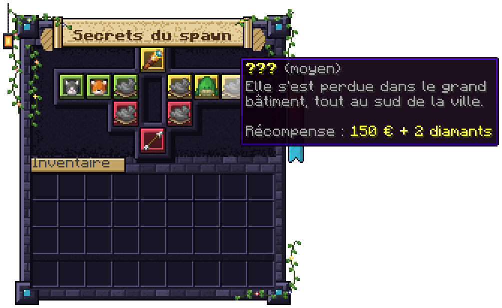 Le menu des secrets du spawn